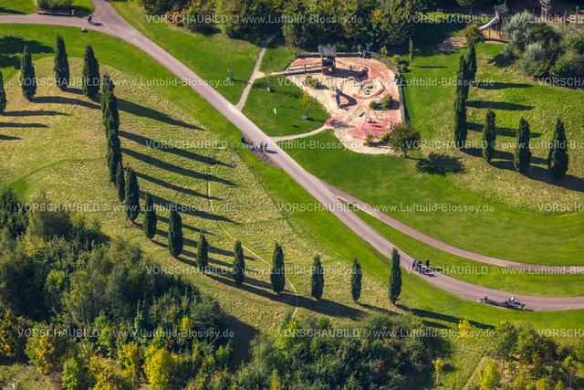Essen241001076 | Luftbild, Spielplatz, Baumreihe und Gartenanlagen im Krupp-Park, Westviertel, Essen, Ruhrgebiet, Nordrhein-Westfalen, Deutschland
