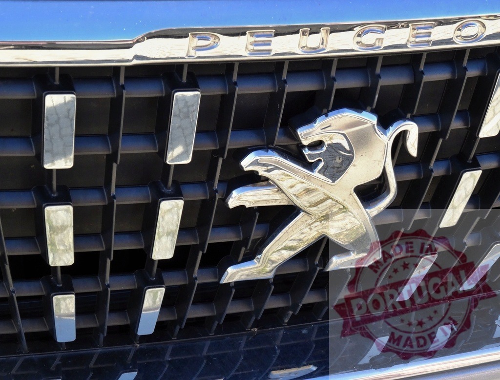 Peugeot car logo and radiator grill detail | Peugeot lion emblem and brand name on a modern car radiator grill - Realisiert mit Pictrs.com