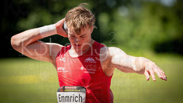 Juniorengala 2026; Mannheim, 13.06.2026 | MANNHEIM, GERMANY - JUNE 13, 2026 : Max Louis Emmrich (GER/LV 90 Erzgebirge) competing in the men’s U20 shot put  during the Juniorengala 2026 at Michael-Hoffmann-Stadion on June 13, 2026 in Mannheim, Germany.