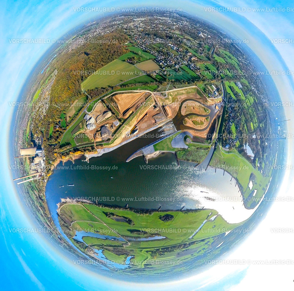 Dinslaken2211200026Emschermuendung | Luftbild der alten und der neuen Emschermündung auf der Stadtgrenze zwischen Dinslaken und Voerde, Mündung in den Fluß Rhein, Emscherumbau, EGLV, Emschergenossenschaft, neue Emschermündung, Fischtreppe, Ruhrgebiet, Nordrhein-Westfalen, Deutschland