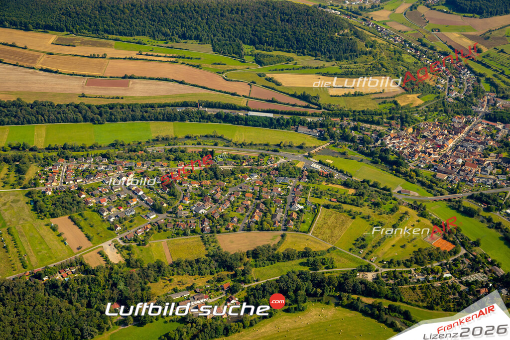 Das Luftbild zeigt :  Euerdorf - Die Luftaufnahme wurde 2024 vom UL-Flugzeug aus erstellt ( keine Drohne ) - Hochauflösende Luftaufnahme - Für grossformatige Ausdrucke geeignet. Die Geschenkidee !Mit Lizenz und Bildrechte bestellbar