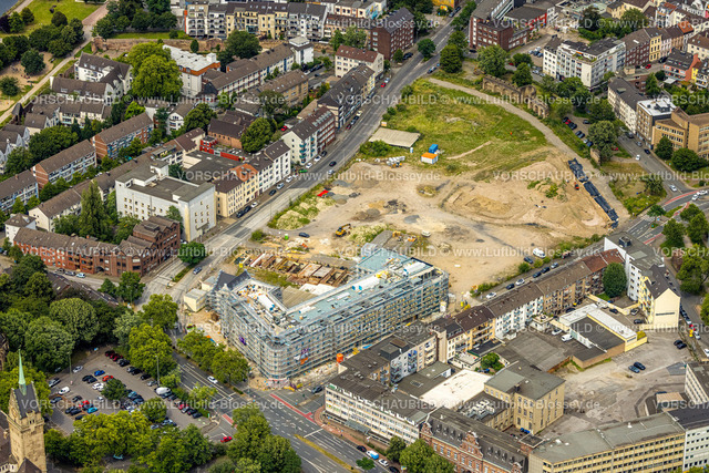 Duisburg240704980-Mitte | Luftbild, Mercator Quartier Baustelle und Neubau Gebäude mit Baugerüst, Stadtmitte, Altstadt, Duisburg, Ruhrgebiet, Nordrhein-Westfalen, Deutschland