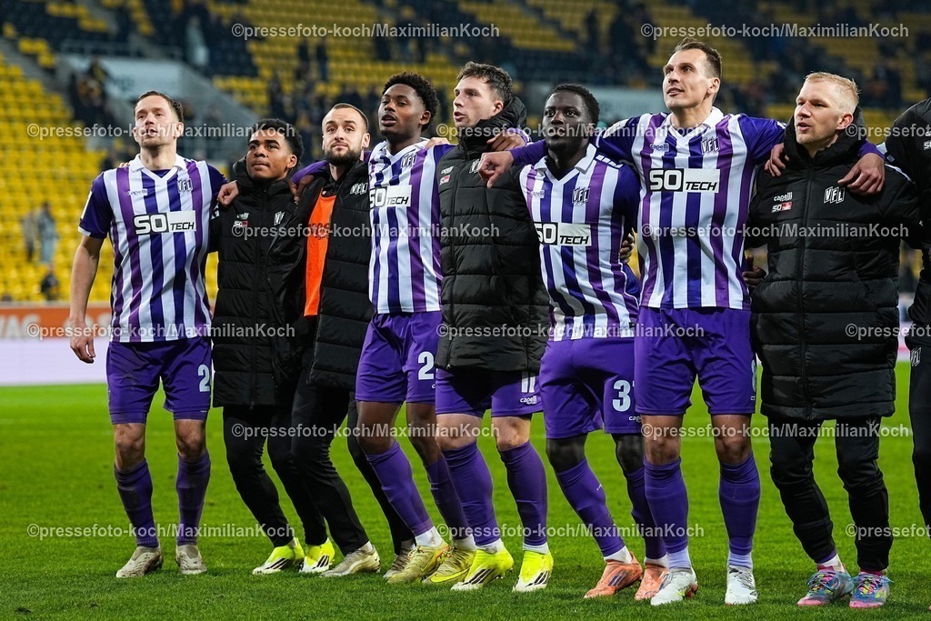 xYDRx17012601073 | 17.01.2026, xydrx, Fußball, 3.Liga, TSV Alemannia Aachen - VfL Osnabrück, Saison 2025 2026, Tivoli: Tony Lesueur (VfL Osnabrück #23) Robin Meißnern (VfL Osnabrück #11)Ismail Badjie (VfL Osnabrück #37) Robert Tesche (VfL Osnabrück #8) bejubeln den 3:0 Sieg       DFB regulations prohibit any use of photographs as image sequences and or quasi-video. Photo: xYannisxDreimannxPressefotoKochx