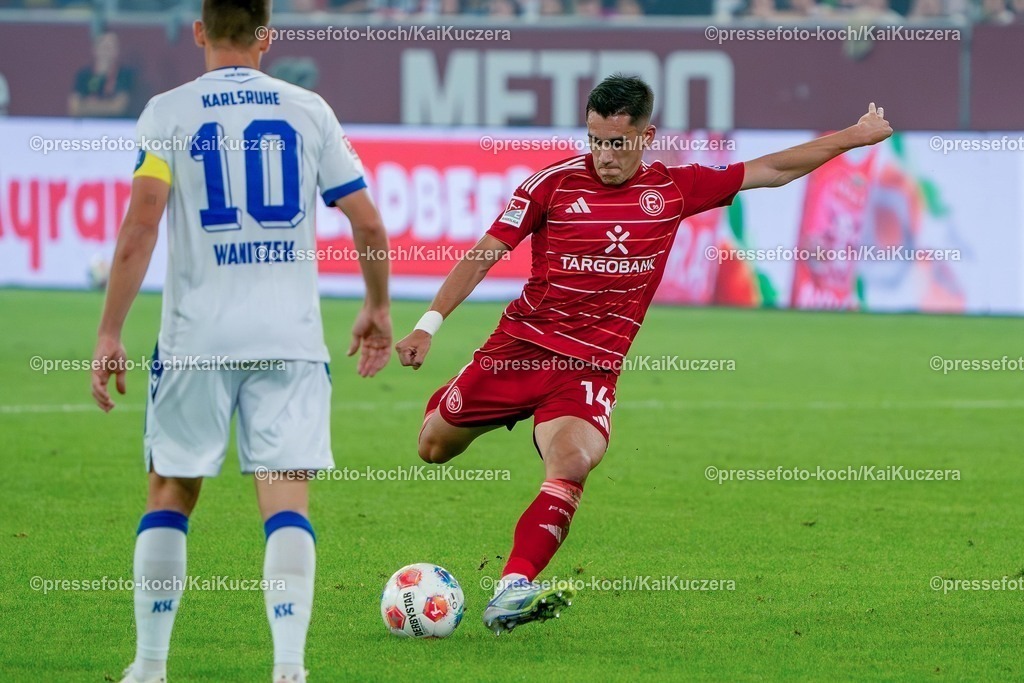 xKKUx30082501043 | 30.08.2025, xkkux, Fußball, Fortuna Düsseldorf - Karlsruher SC, 2. Fußball Bundesliga, Merkur Spiel-Arena, Saison 2025 2026: Sotiris Alexandropoulos&nbsp;(Fortuna Düsseldorf #14)  DFB regulations prohibit any use of photographs as image sequences and or quasi-video.