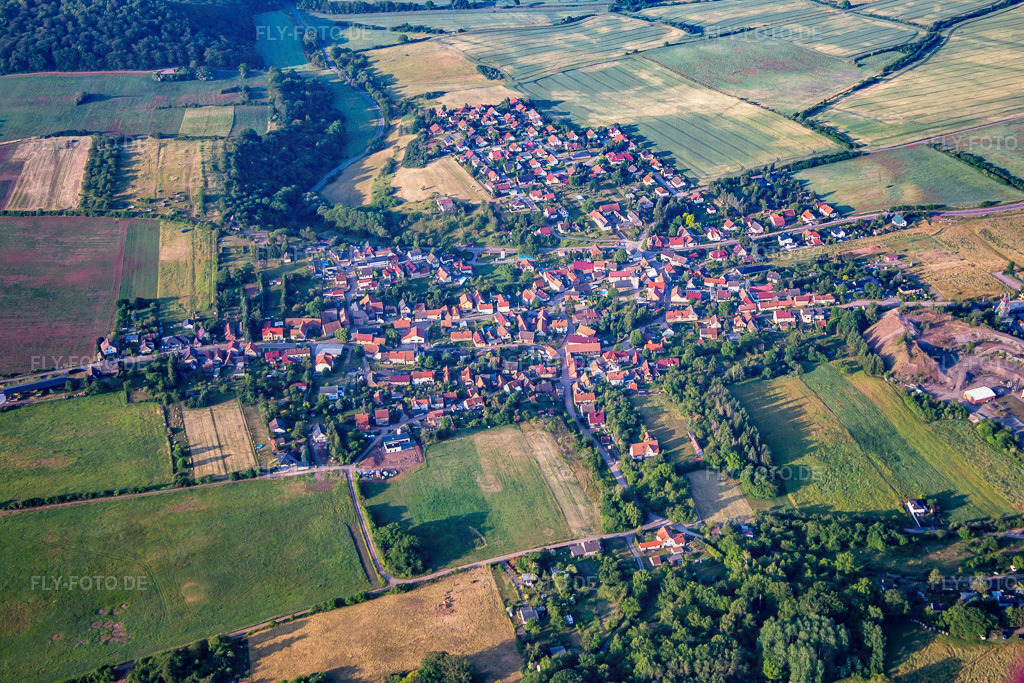 Ortsansicht | Luftbild: Ortsansicht im Ortsteil Wettelrode in Sangerhausen im Bundesland Sachsen-Anhalt in Deutschland. Foto: IMG_136668.jpg vom 18.06.2023 durch Werner Riehm/FLY-FOTO.de - Realisiert mit Pictrs.com