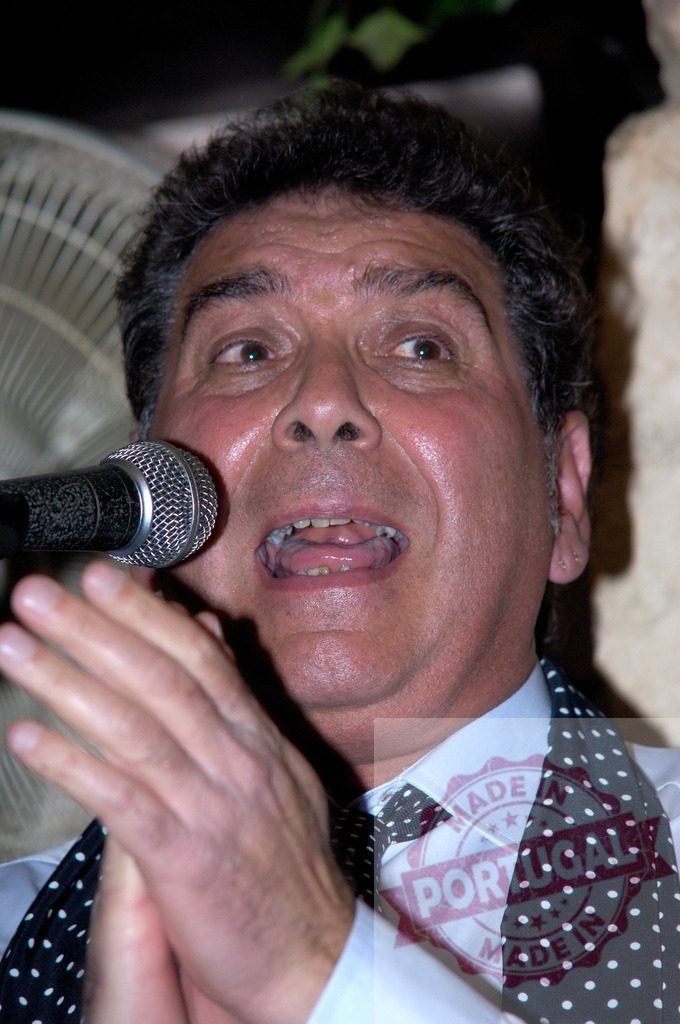 Male flamenco singer performing and clapping hands | Male singer with microphone singing and clapping passionately during a live performance - Realisiert mit Pictrs.com