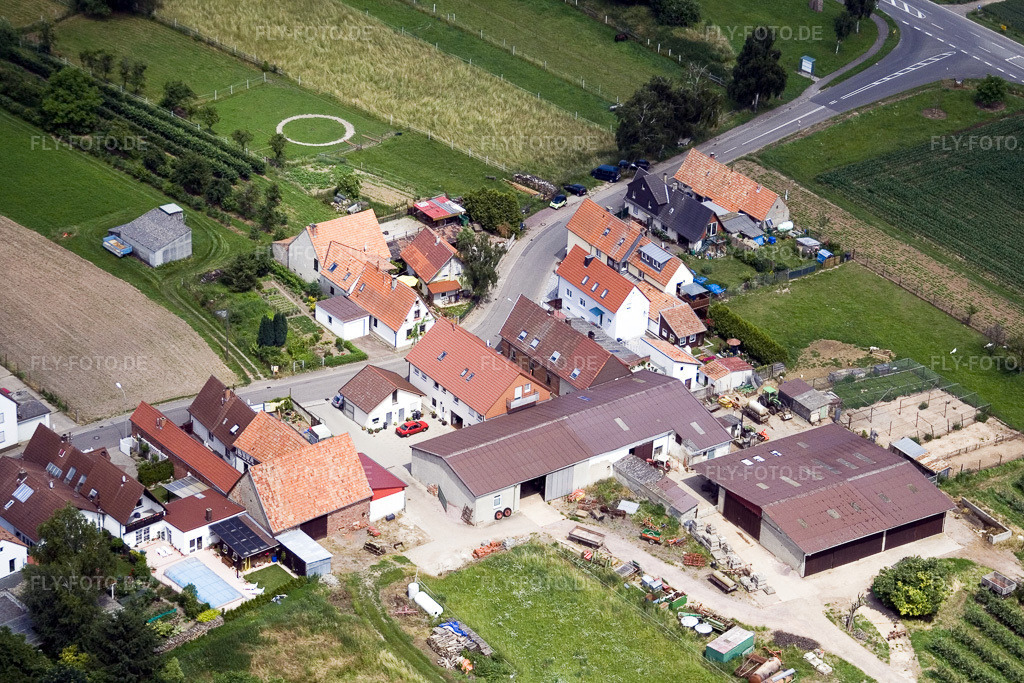 Luftbild: Wiesenstr im Ortsteil Mühlhofen in Billigheim-Ingenheim im Bundesland Rheinland-Pfalz in Deutschland. Foto: IMG_11227.jpg vom 14.06.2008 durch Werner Riehm/FLY-FOTO.de