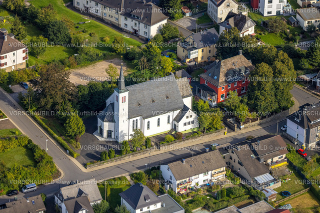 Kreuztal230911579 | Luftbild, St. Johannes-Kirche und Kindergarten Kasimir, Kreuztal, Siegerland, Nordrhein-Westfalen, Deutschland