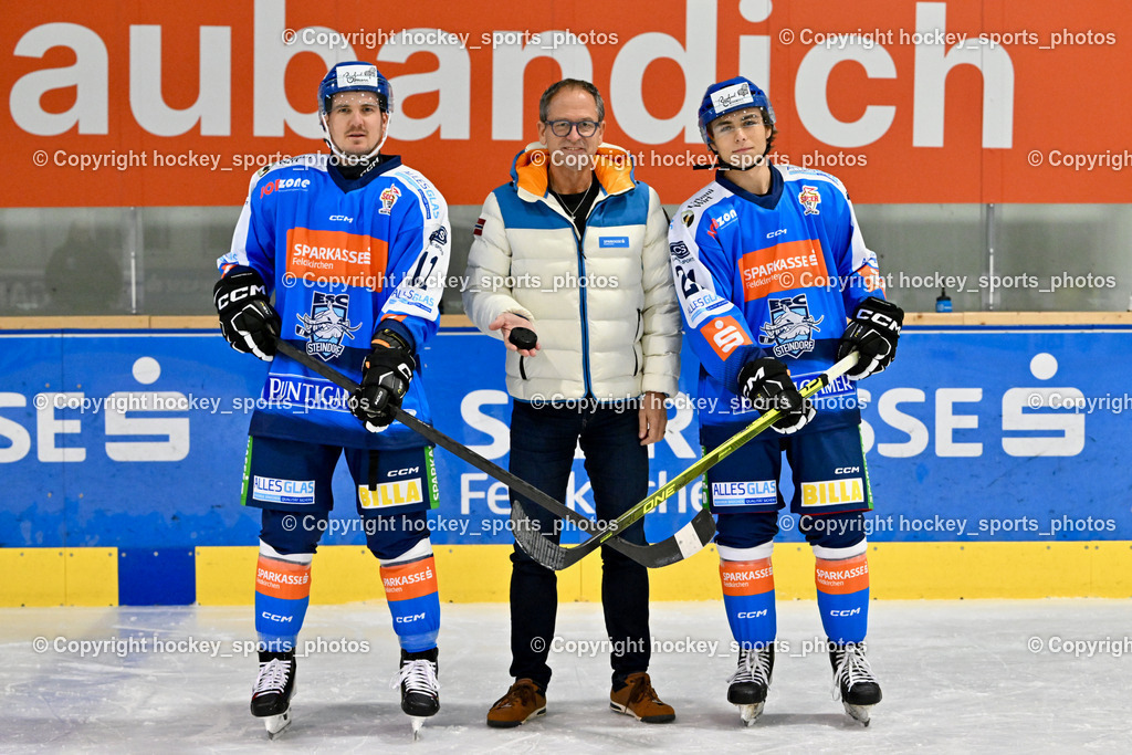 ESC Steindorf Sparkasse Feldkirchen Shooting | #21 WALDER PATRIK, Gerhard Schreilechner Sparkasse Feldkirchen, #11 Luka Kalan, ESC Steindorf Sparkasse Feldkirchen Shooting, ESC Steindorf Sparkasse Feldkirchen Shooting am 24.10.2025 in Steindorf (Ossiachersee Halle), Austria, (Photo by Bernd Stefan)