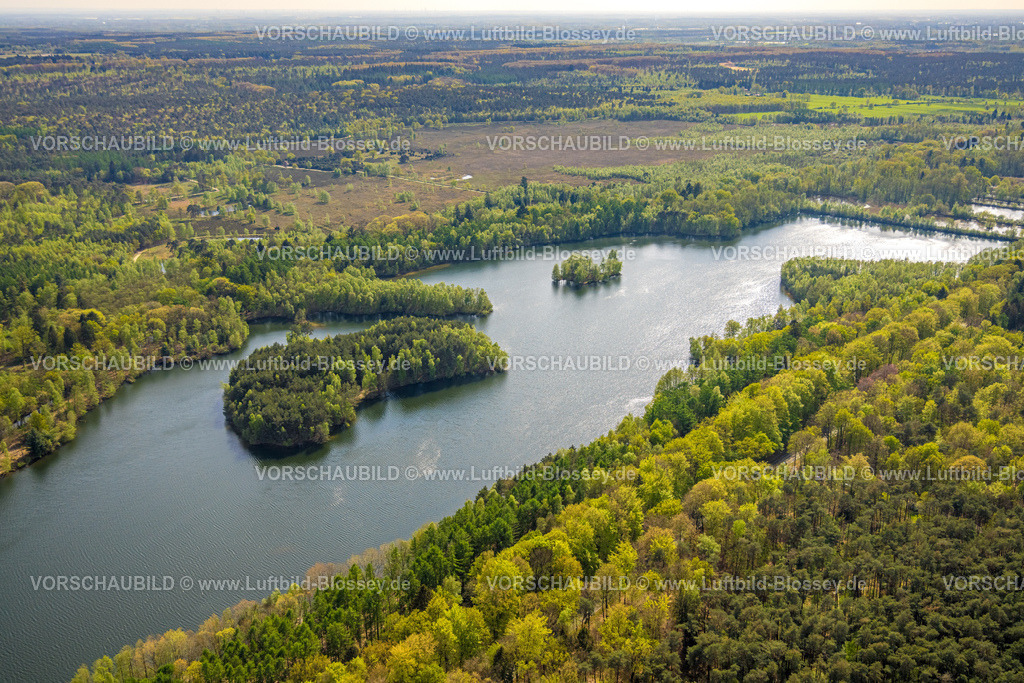 Brueggen240403185DiergartscherSeeSchwalm | Luftbild, Diergartscher See Naturschutzgebiet NSG Elmpter Schwalmbruch, Mischwald und Insel im See, Fernsicht, Auenlandschaft an der deutsch-niederländischen Grenze, Oebel, Brüggen, Niederrhein, Nordrhein-Westfalen, Deutschland