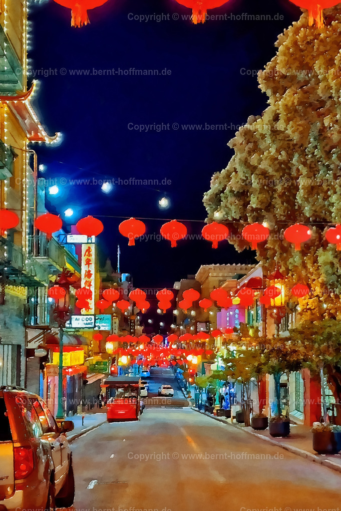 PAD2_FD_San-Francisco_80x120 | DIGITALKUNST. San Francisco by night. __ Chinatown in San Francisco. __ Das Basisfoto für dieses malerisch verwandelte Werk hat der Wahl-Amerikaner Frank Döpke gemacht und es Bernt Hoffmann für dessen Kunstpart zur Verfügung gestellt. __ Seitenverhältnis = 2 zu 3 - Realisiert mit Pictrs.com