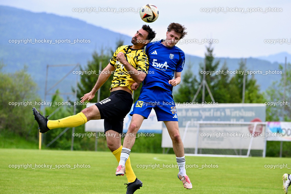 FC Faakersee vs. URC Thal Assling | #18 Andreas Unterguggenberger FC Faakersee, #13 Philipp Perfler URC Thal Assling, FC Faakersee vs. URC Thal Assling, FC Faakersee vs. URC Thal Assling am 04.05.2025 in Finkenstein (Sportplatz Finkenstein), Austria, (Photo by Bernd Stefan)