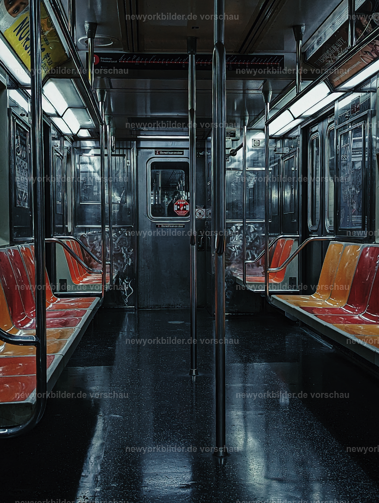 Leerer Subway-Wagon in New York – Ein seltener Moment voller urbaner Vibes | Die Subway ist das Herz von New York City – laut, voll und voller Geschichten. Doch manchmal entstehen Momente, die völlig anders sind: ein leerer Wagon. Normalerweise meidet man solche Wagen, denn oft sind sie nicht sauber oder riechen unangenehm. Doch hier war alles anders: ein sauberer, stiller Wagon, eingefangen in seiner ganzen Klarheit. Die leeren Sitzreihen, die metallischen Oberflächen und das gedämpfte Licht schaffen eine Atmosphäre, die fast surreal wirkt. Für mich ist die Subway 100 % New York Vibes – ein Ort, der die Energie der Stadt trägt, selbst wenn er für einen Augenblick zur Ruhe kommt.