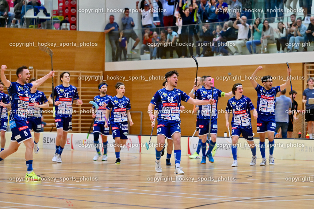 VSV Unihockey vs. KAC Floorball | Jubel VSV Unihockey, VSV Unihockey vs. KAC Floorball, VSV Unihockey vs. KAC Floorball am 12.04.2025 in Villach (Ballspielhalle St. Martin), Austria, (Photo by Bernd Stefan)