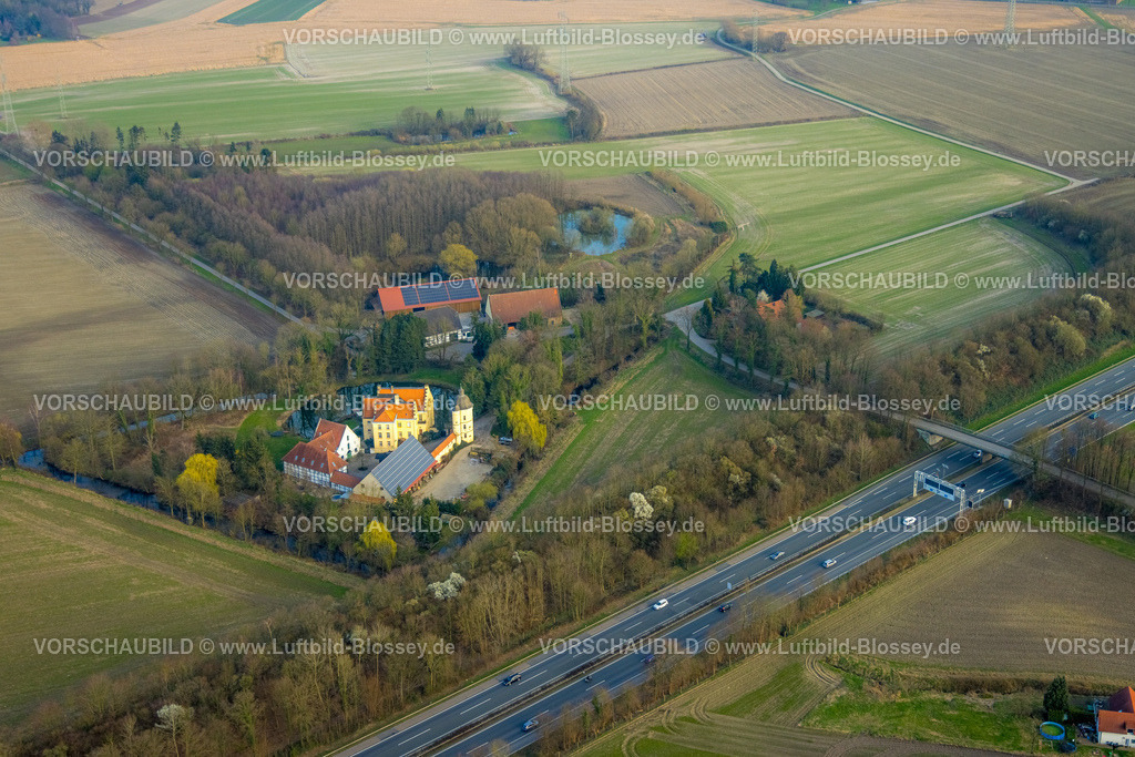 Hamm240305888 | Luftbild, Haus Reck im Stadtteil Lerche an der Stadtgrenze Bergkamen, Autobahn A1, Stadtbezirk Pelkum, Hamm, Ruhrgebiet, Nordrhein-Westfalen, Deutschland