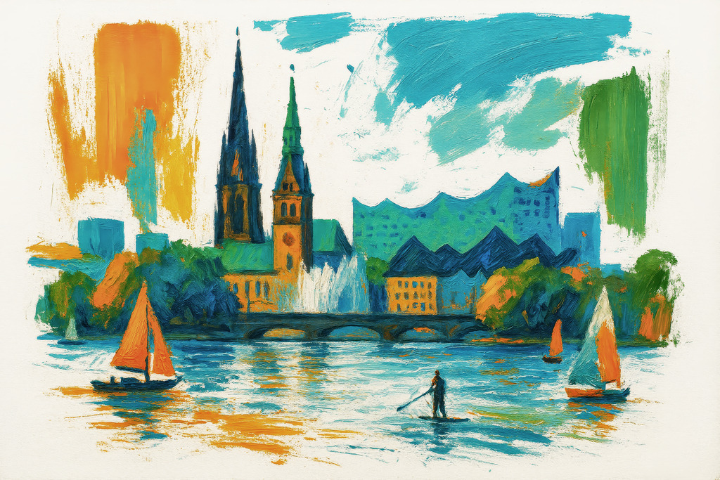 10250403 - Alsterblick | Blick über die Aussenalster im Stil eines Gemäldes.