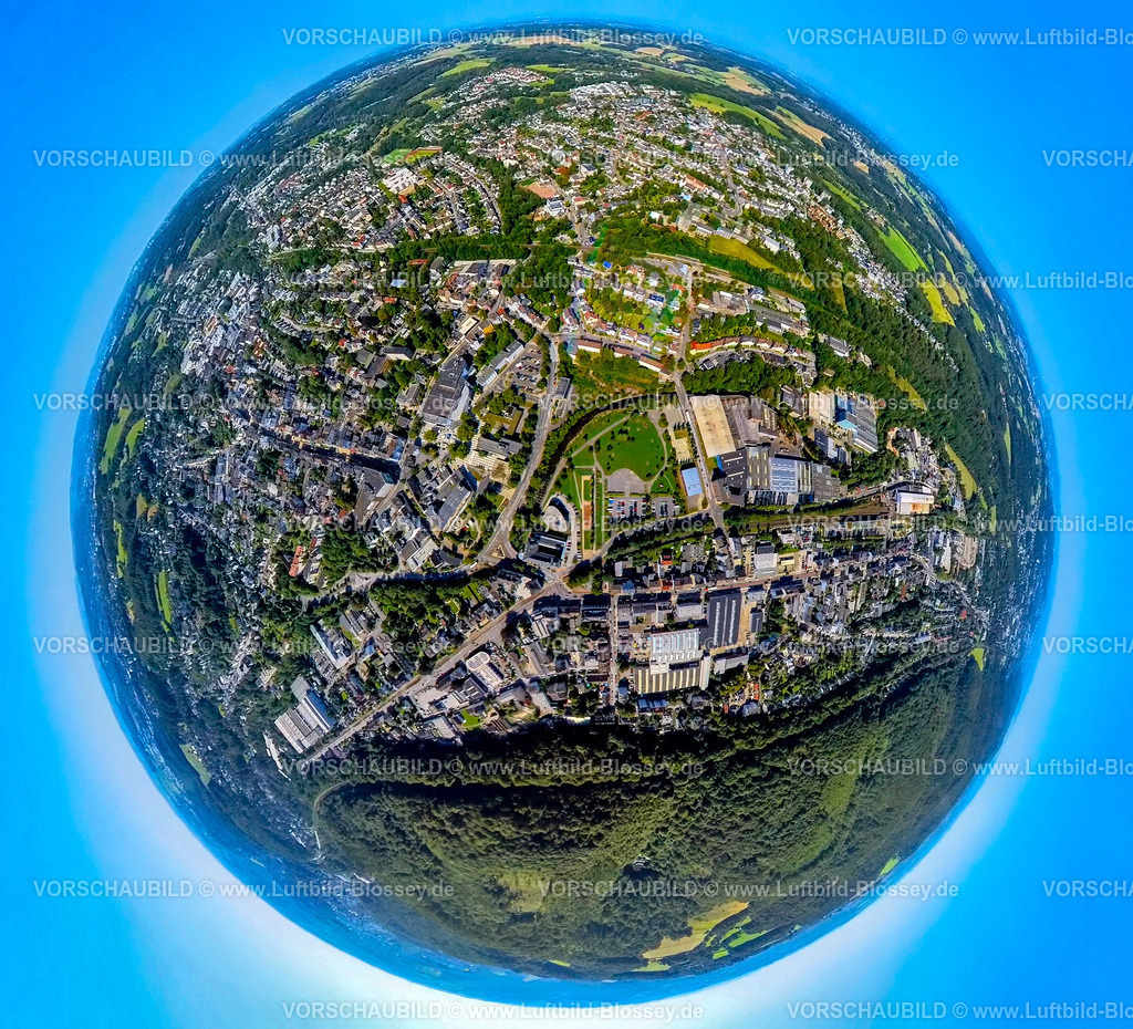 Gevelsberg240890805Ennepebogen_Mitte | Luftbild, Ennepebogen Park im Zentrum mit Fluss Ennepe, Erdkugel, Fisheye Aufnahme, Fischaugen Aufnahme, 360 Grad Aufnahme, tiny world, little planet, fisheye Bild, , Gevelsberg, Ruhrgebiet, Nordrhein-Westfalen, Deutschland