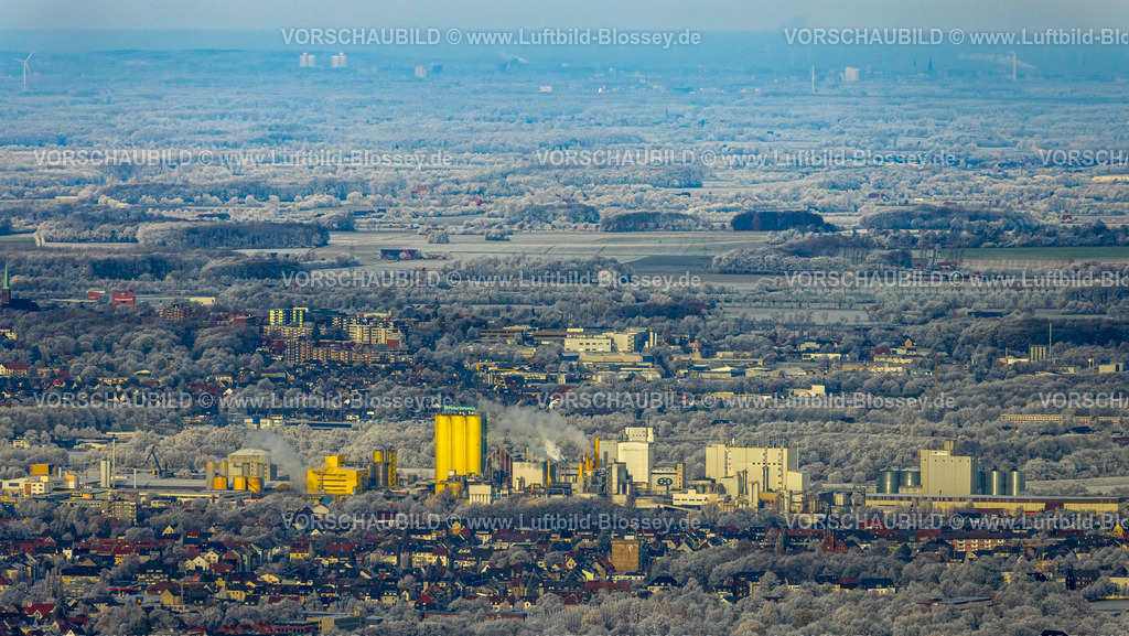 Hamm221200956OelmuehleBroekelmann | Luftbild, Winterlicher Hafen mit Brökelmann Ölmühle am Datteln-Hamm-Kanal,  Rhynern, Hamm, Ruhrgebiet, Nordrhein-Westfalen, Deutschland