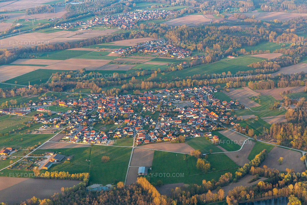 Aerial view: View of the town in Forstfeld in the state Bas-Rhin, France.Photo: IMG_126521.jpg taken on 04/25/2021 by Werner Riehm/FLY-FOTO.comResolution of the original: 4863 x 3242 px