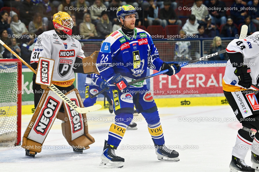 EC IDM Wärmepumpen VSV vs. Pioneers Vorarlberg | #31 David Madlener Pioneers Vorarlberg,  #26 Guus van Nes EC VSV, EC IDM Wärmepumpen VSV vs. Pioneers Vorarlberg, EC IDM WÄRMEPUMPEN VSV vs. Pioneers Vorarlberg am 03.10.2025 in Villach (Stadthalle Villach), Austria, (Photo by Bernd Stefan)