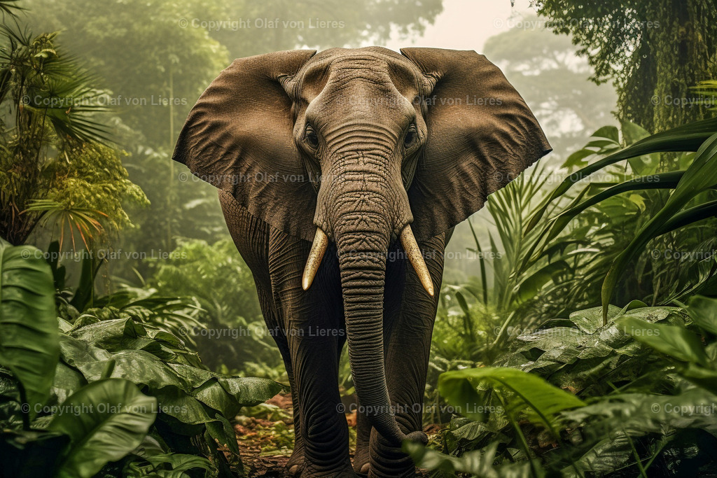 Elefant allein im Urwald | Elefanten im Dschungel als Wandbild