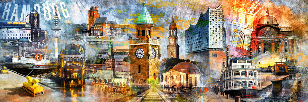 10220211b - Hamburg Panorama Collage | Modernes Hamburg Panoramabild. Variante zum Motiv Nr 10220211.