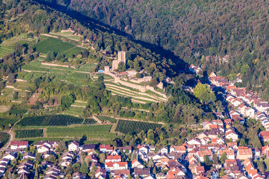 Luftbild: Ruine und Mauerreste der ehemaligen Burganlage Wachtenburg (Ruine 