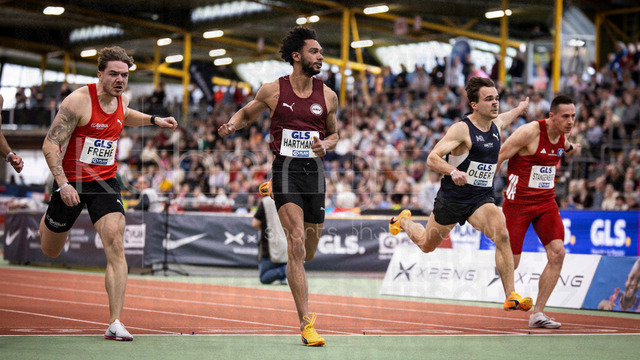 Deutsche Leichtathletik-Hallenmeisterschaften; Dortmund, 28.02.2026 | Jan Eric Frehe (LG Brillux Münster, 526), Joshua Hartmann (ASV Köln, 315), Fabian Olbert (Munich Athletics, 133), Malte Stangenberg (Hamburger SV, 245); Deutsche Leichtathletik-Hallenmeisterschaften am 28.02.2026 in der Helmut-Körnig-Halle in Dortmund. 