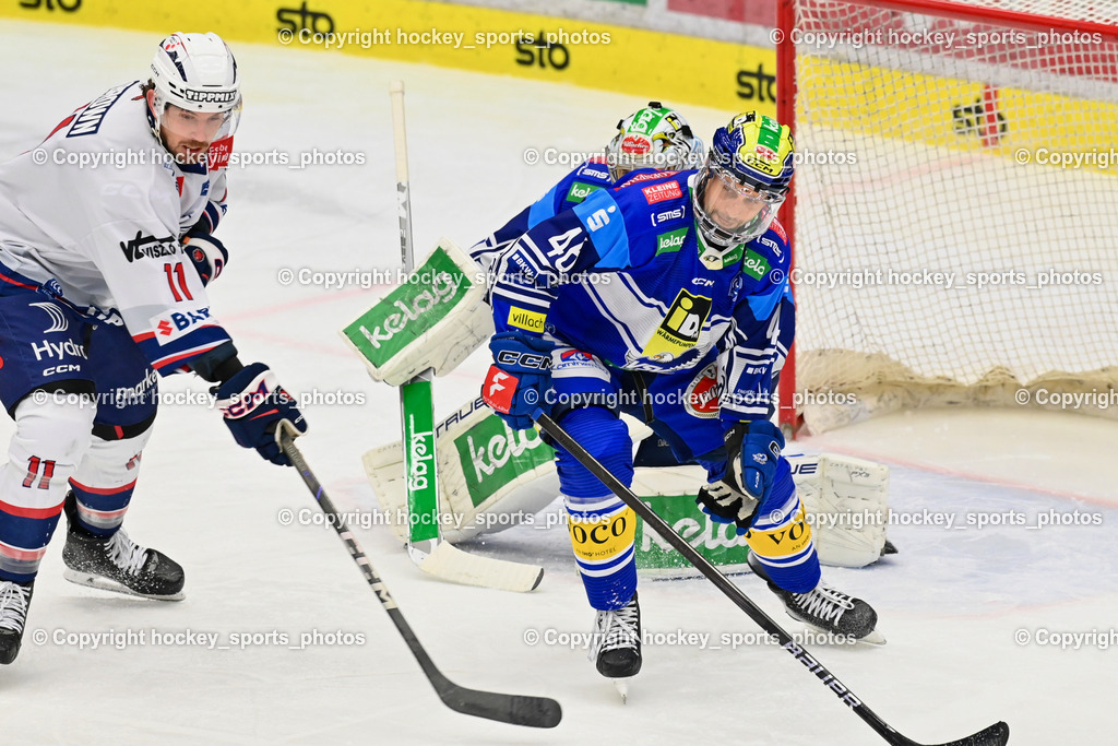 EC IDM WÄRMEPUMPEN VSV vs. HYDRO FEHERVAR AV 19 | #11 Brown Chris HYDRO FEHERVAR, #46 WALL Alex EC VSV, #1 LAMOUREUX JEAN PHILIPPE EC VSV, EC IDM WÄRMEPUMPEN VSV vs. HYDRO FEHERVAR AV 19, EC IDM WÄRMEPUMPEN VSV vs. HYDRO FEHERVAR AV 19 am 20.11.2024 in Villach (Stadthalle Villach), Austria, (Photo by Bernd Stefan)