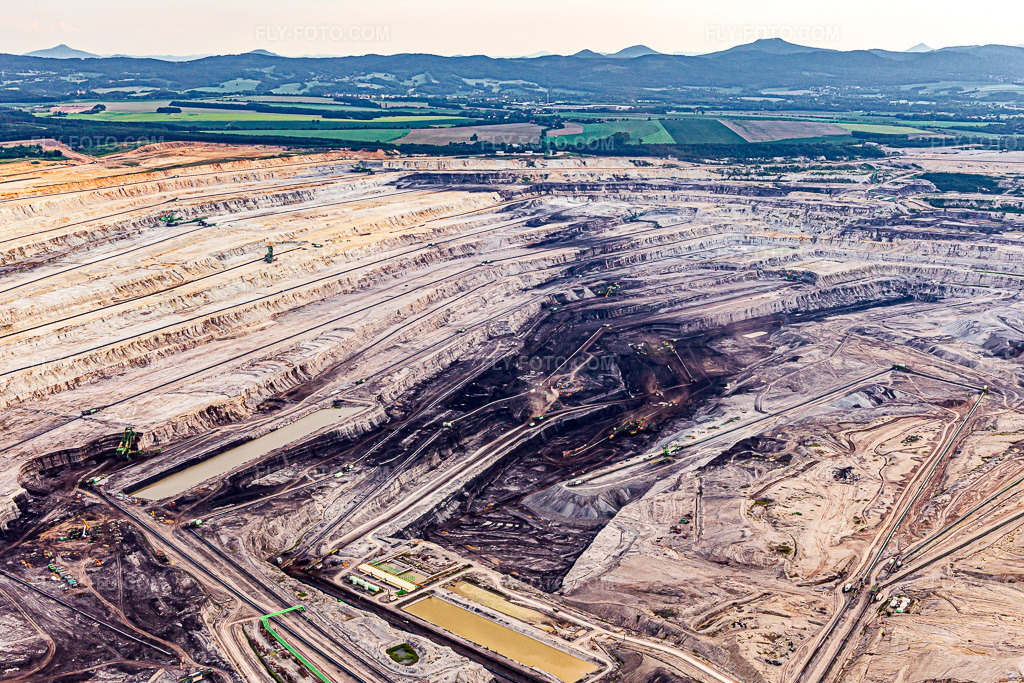 Aerial view: Brown coal opencast mine Turów 