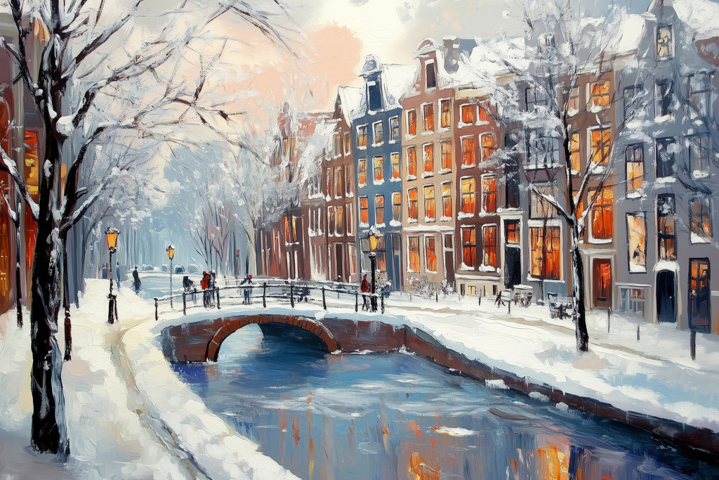 2602009 - Amsterdam im Winter | Gracht im winterlichen Amsterdam im Stil eines Gemäldes.