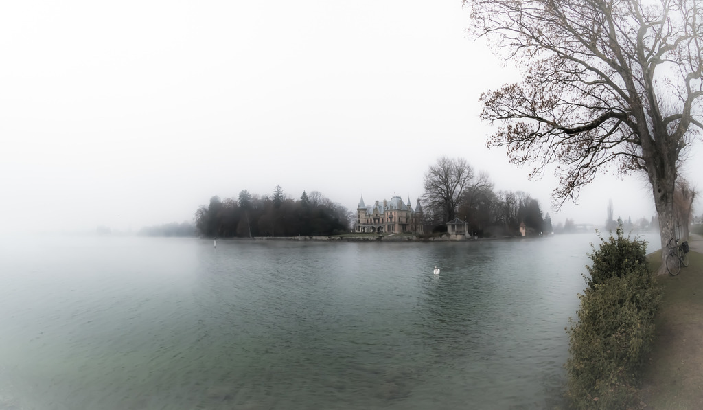 Schadau | Schloss Schadau in Thun an einem Nebeltag. Durch die Aufnahme mit dem Fischaugen-Objektiv sieht es fast so aus, als ob das Schloss auf einer Insel wäre. 
-----------------------------------------------
Schadau Castle in Thun on a foggy day. When shooting with the fisheye lens, it almost looks like the castle is on an island.
-----------------------------------------------
Dieser Druck ist in einer limitierten Auflage von 5 Exemplaren erhältlich. 
This print is available in a limited edition of 5 copies. 
http://art.hess.photography/77-schadau.html - Realisiert mit Pictrs.com