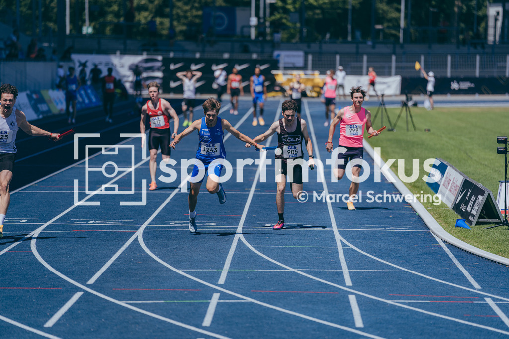 Deutsche Meisterschaften U20 / U16 2026 | Tristan Stein, LAC Erdgas Chemnitz und Moritz Hagen, StG Köln, 905 1243, 4x100-Meter-Staffel, Deutsche Meisterschaften der U20 &amp; U16 2026, Lohrheidestadion Bochum-Wattenscheid, 10.07.2026. Foto: Marcel Schwering / sportimfokus - Realisiert mit Pictrs.com