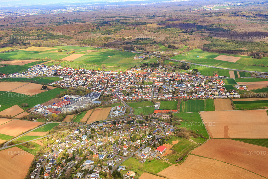Luftbild: Stetteritzring im Ortsteil Gundernhausen in Roßdorf im Bundesland Hessen in Deutschland. Foto: IMG_077276.jpg vom 12.04.2015 durch Werner Riehm/FLY-FOTO.de