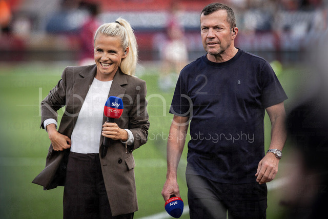 German Bundesliga, Bayer 04 Leverkusen vs. RB Leipzig, 02.05.2026 | LEVERKUSEN, GERMANY - MAY 2, 2026 :  Sky experts Julia Simic and Lothar Matthaeus during the German Bundesliga match on gameday 32 between Bayer 04 Leverkusen vs. RB Leipzig at BayArena on May 2, 2026 in Leverkusen, Germany. DFL REGULATIONS PROHIBIT ANY USE OF PHOTOGRAPHS AS IMAGE SEQUENCES AND/OR QUASI-VIDEO.