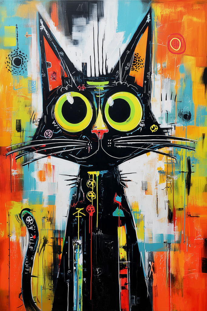 2507035 - Verrückte bunte Katze | Katzengemälde im bunten Streetart Stil. Bestelle dieses Motiv als Wandbild oder Poster in vielen Formaten.