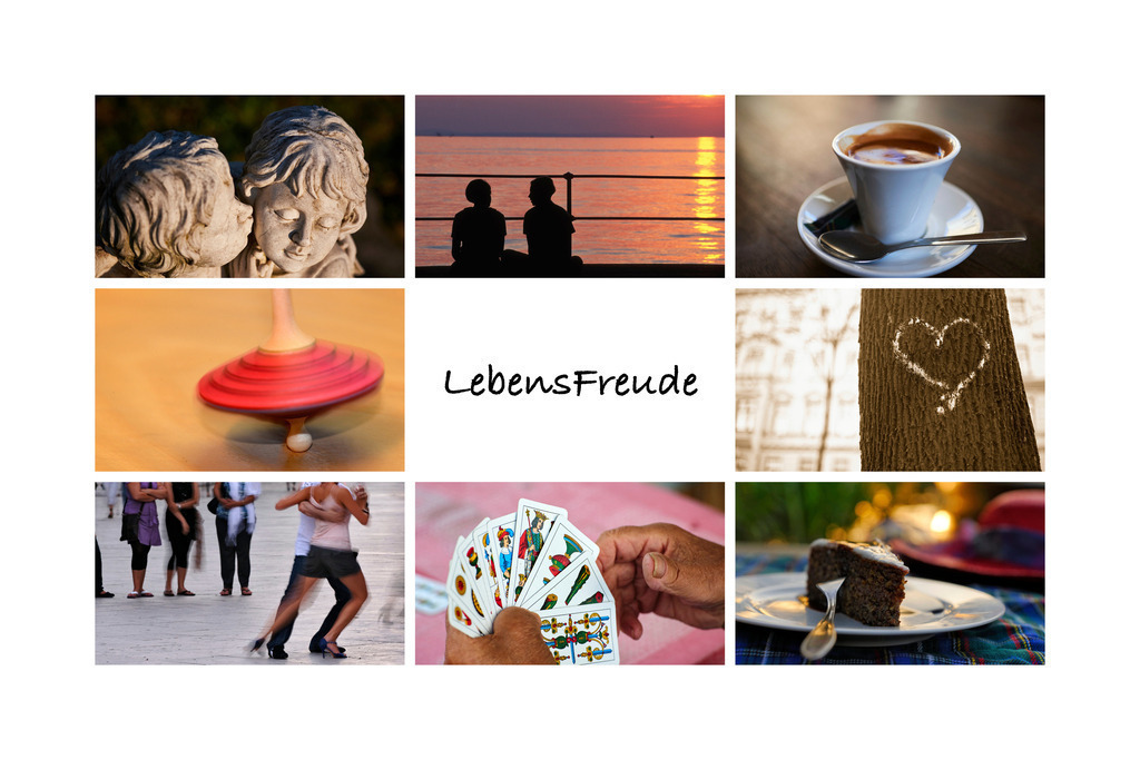 Fotocollage Lebensfreude | Stockfotografie und Reportagefotos, geeignet für Medien und Presse als Download (inkl. Redakteur-Zugang), sowie als Deko- Schmuck- und Wandbilder. Handgemacht und 100% KI frei. - Realisiert mit Pictrs.com