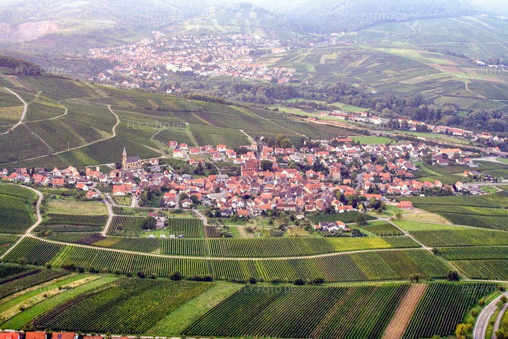 Luftbild: Winzerdorf von Süden in Birkweiler im Bundesland Rheinland-Pfalz in Deutschland. Foto: IMG_4082.jpg vom 23.09.2006 durch Werner Riehm/FLY-FOTO.de