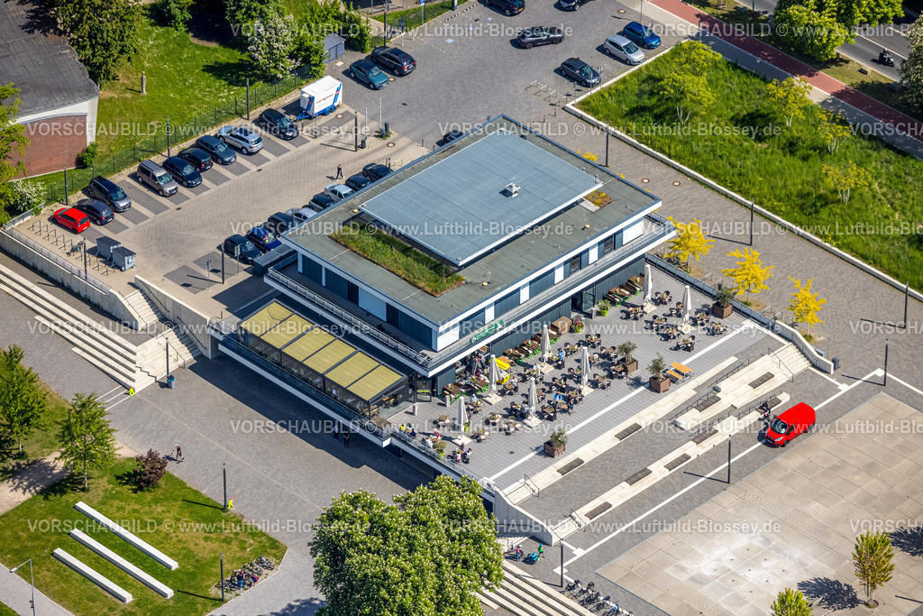 Hamm250500474R-Cafe | Luftbild, R-Cafe an der Adenauerallee, Datteln-Hamm-Kanal, Dachbegrünung, Hamm , Ruhrgebiet, Nordrhein-Westfalen, Deutschland