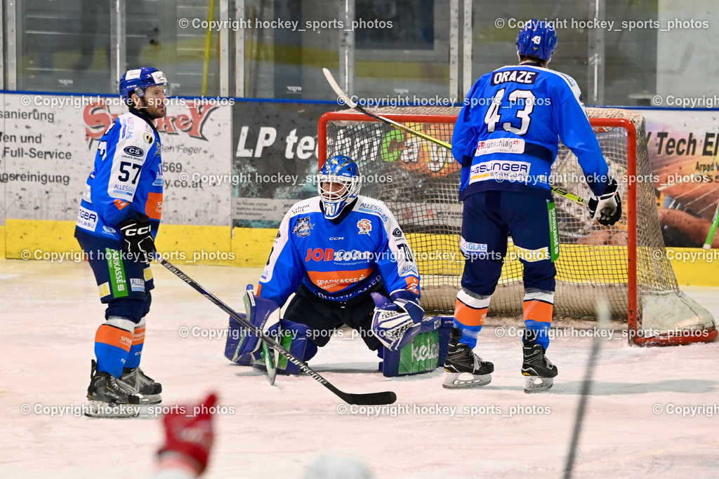 ESC Sparkasse Steindorf vs. ESV Ferlach | #57 Wilfan Franz ESC Steindorf, #70 Moser Lukas ESC Steindorf, #43 Oraze Martin ESC Steindorf, ESC Sparkasse Steindorf vs. ESV Ferlach, ESC Sparkasse Steindorf vs. ESV Ferlach am 22.02.2026 in Steindorf  (Ossiachersee Halle ), Austria, (Photo by Bernd Stefan)