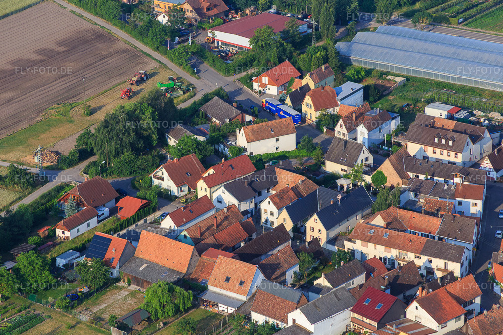 Luftbild: Mühlgasse in Zeiskam im Bundesland Rheinland-Pfalz in Deutschland. Foto: IMG_080634.jpg vom 12.06.2015 durch Werner Riehm/FLY-FOTO.de