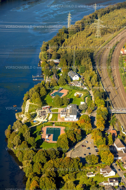 Hagen241005669 | Luftbild, Strandhaus Salitos Beach Hengsteysee mit Freibad Südufer, Bahngleise, Boele, Hagen, Ruhrgebiet, Nordrhein-Westfalen, Deutschland