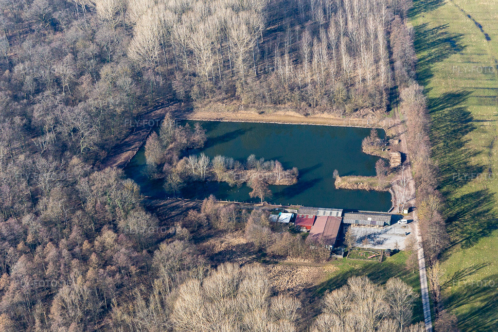 Luftbild: Fischweiher Wehrloch in Herxheim bei Landau im Bundesland Rheinland-Pfalz in Deutschland. Foto: IMG_125771.jpg vom 02.03.2021 durch Werner Riehm/FLY-FOTO.de