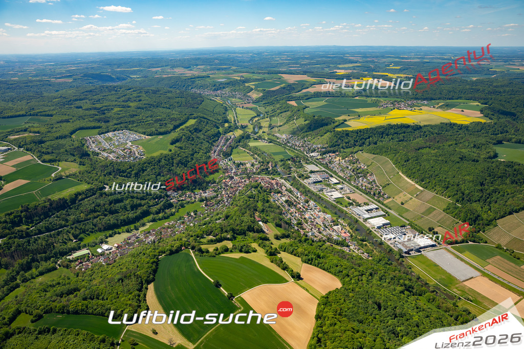 Klassische Luftaufnahme ohne Drohne zeigt:Neu Wülfingen bei Forchtenberg - Die Luftbildaufnahme wurde 2025 vom UL-Flugzeug heraus erstellt ( keine Drohne ) - Hochauflösende Luftaufnahme -Nicht vergleichbar mit Google Maps oder Satelittenbilder- Die Geschenkidee !Mit Lizenz und Bildrechte bestellbar