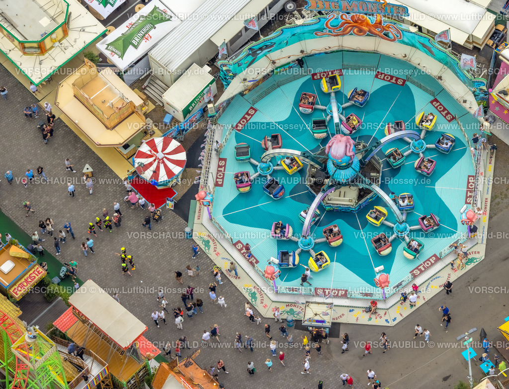 Herne220803779CrangerKirmes |  Luftbild, Cranger Kirmes in Herne-Crange, gut 50 Fahrgeschäfte laden auf das größte Volksfest in NRW ein, Unser Fritz, Herne, Ruhrgebiet, Nordrhein-Westfalen, Deutschland