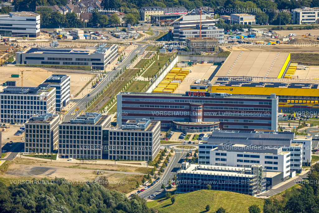 Bochum240816393 | Luftbild, Großbaustelle Mark 51/7, Wissenschaftsquartier und Technologiequartier, O-Werk Campus, VW Infotainment, ehemaliges Opel Areal an der Autobahn A448, DHL Logistik, Laer, Bochum, Ruhrgebiet, Nordrhein-Westfalen, Deutschland
