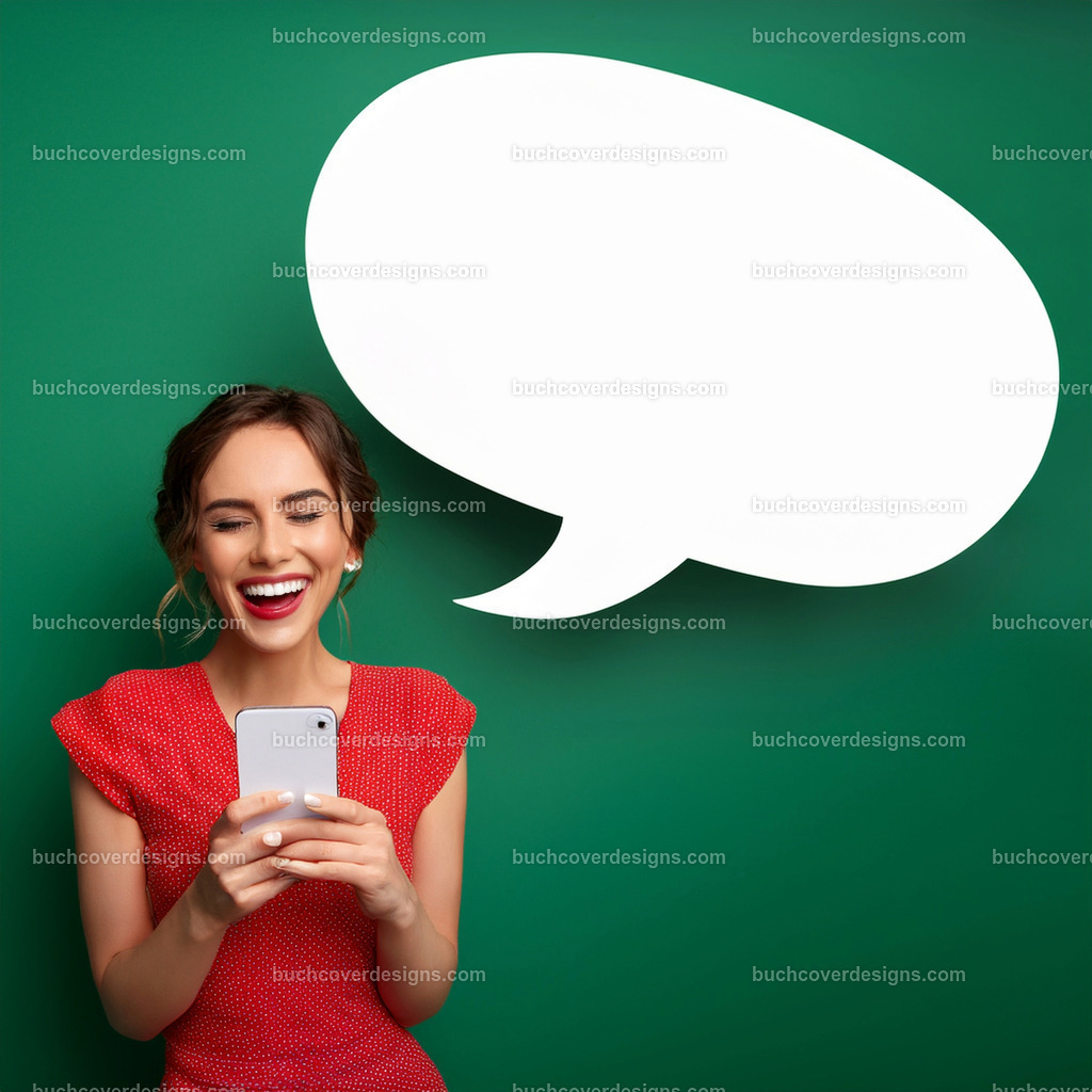 frau mit Mobile Telefon und Sprechblase (12) | Entdecken Sie kreative Buch Cover Designs für Self-Publishing-Autoren und Verlage! Unsere maßgeschneiderten Designs ziehen Leser an und bringen Ihre Geschichten visuell zum Leben. Lassen Sie uns Ihr perfektes Cover gestalten!