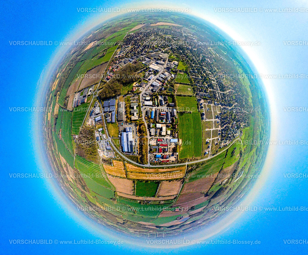 Nordkirchen250490023GewerbegebietNord-West | Luftbild, Gewerbegebiet Nord-West, an der Ferdinand-Kortmann-Straße, Erdkugel, Fisheye Aufnahme, Fischaugen Aufnahme, 360 Grad Aufnahme, tiny world, little planet, fisheye Bild, Südkirchen, Nordkirchen, Ruhrgebiet, Nordrhein-Westfalen, Deutschland