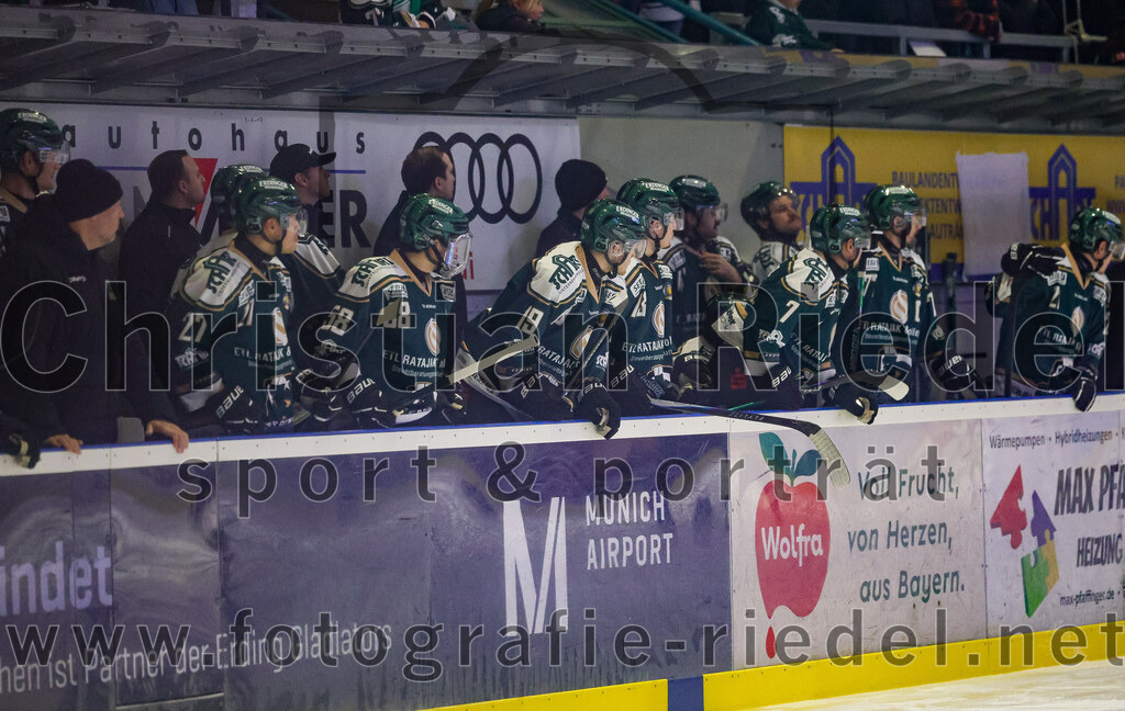 2025-11-16_039_TSV_Erding_gegen_Selber_Woelfe | Erding, Deutschland, 16.11.2025:Eishockey, Oberliga Süd 2025 / 2026, 17. Spieltag, TSV Erding gegen Selber Wölfe, Endergebnis: 3:1Mark Waldhausen (Erding Gladiators, #27), Paul Pfenninger (Erding Gladiators, #58), Dennis Henter (Erding Gladiators, #19), Louis Trattner (Erding Gladiators, #7)Foto: Christian Riedel / fotografie-riedel.net