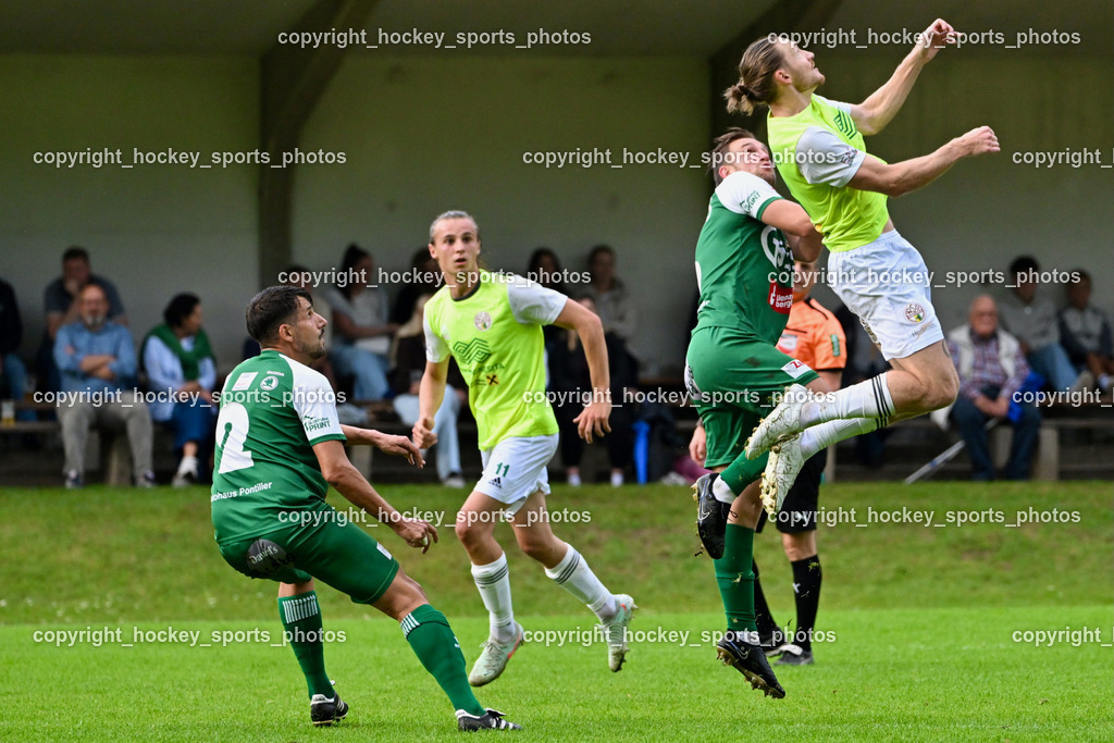 WSG Radenthein vs. SV Rapid Lienz | #2 Patrick Eder Rapid Lienz, #11 Fabian Richard Dullnig WSG Radenthein, #6 Florian Unterweger Rapid Lienz, #3 Max Unterwandling WSG Radenthein, WSG Radenthein vs. SV Rapid Lienz, WSG Radenthein vs. SV Rapid Lienz am 30.08.2025 in Radenthein (Sportplatz Radenthein), Austria, (Photo by Bernd Stefan)